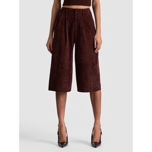 $1695 Alice + Olivia Eloise brown Suede Culottes Wide Leg Pant shorts Size 0